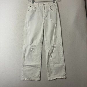 Anthropologie Pilcro Jeans sz 27 white distressed flare leg high rise 28 x 28‎